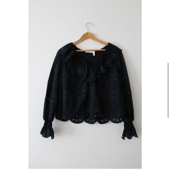 See by Chloe Broderie Anglaise Ruffle Blouse Black Navy Size FR 36/ US 4 - Picture 4 of 8